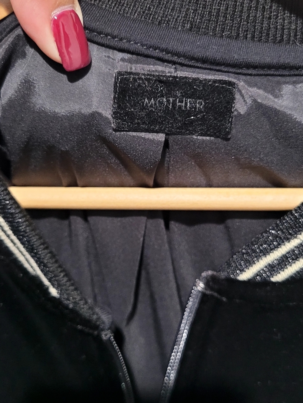 MOTHER The Runner Letterman Jacket Black Metallic Racer Stripe Bomber Large NWT - Picture 3 of 6